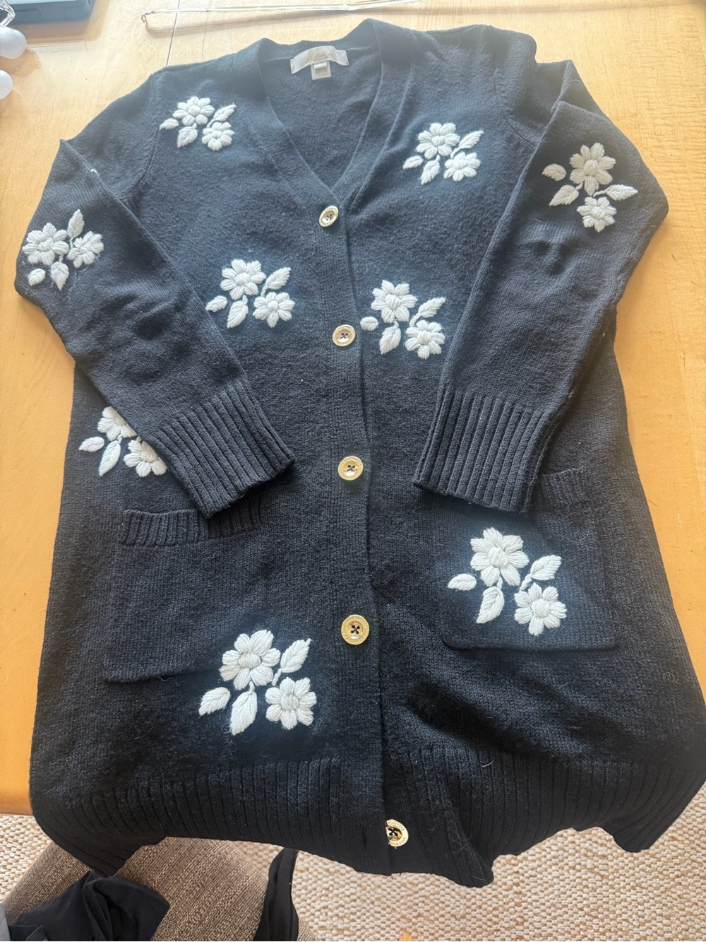 Lilly Pulitzer Black Cardigan & Sweater Set with White Floral Embroidery